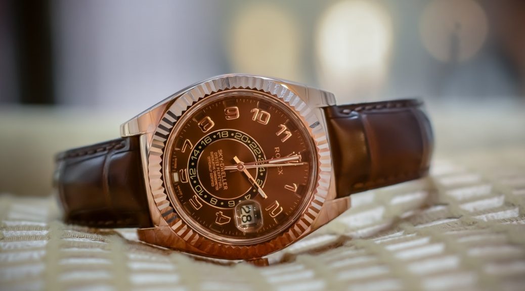 Swiss fake Rolex Sky-Dweller 328135 with chocolate dial