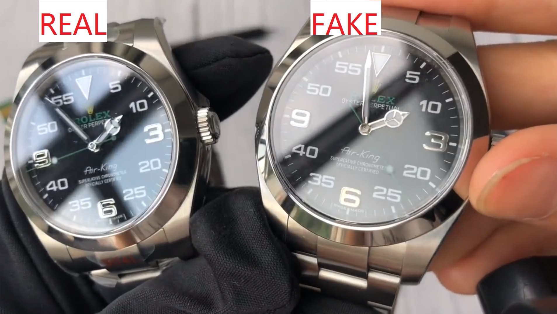 dial Of Real and fake Rolex Air King 116900